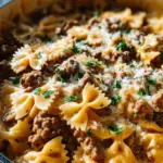 Cheesy Beef and Bowtie Pasta in Garlic Butter