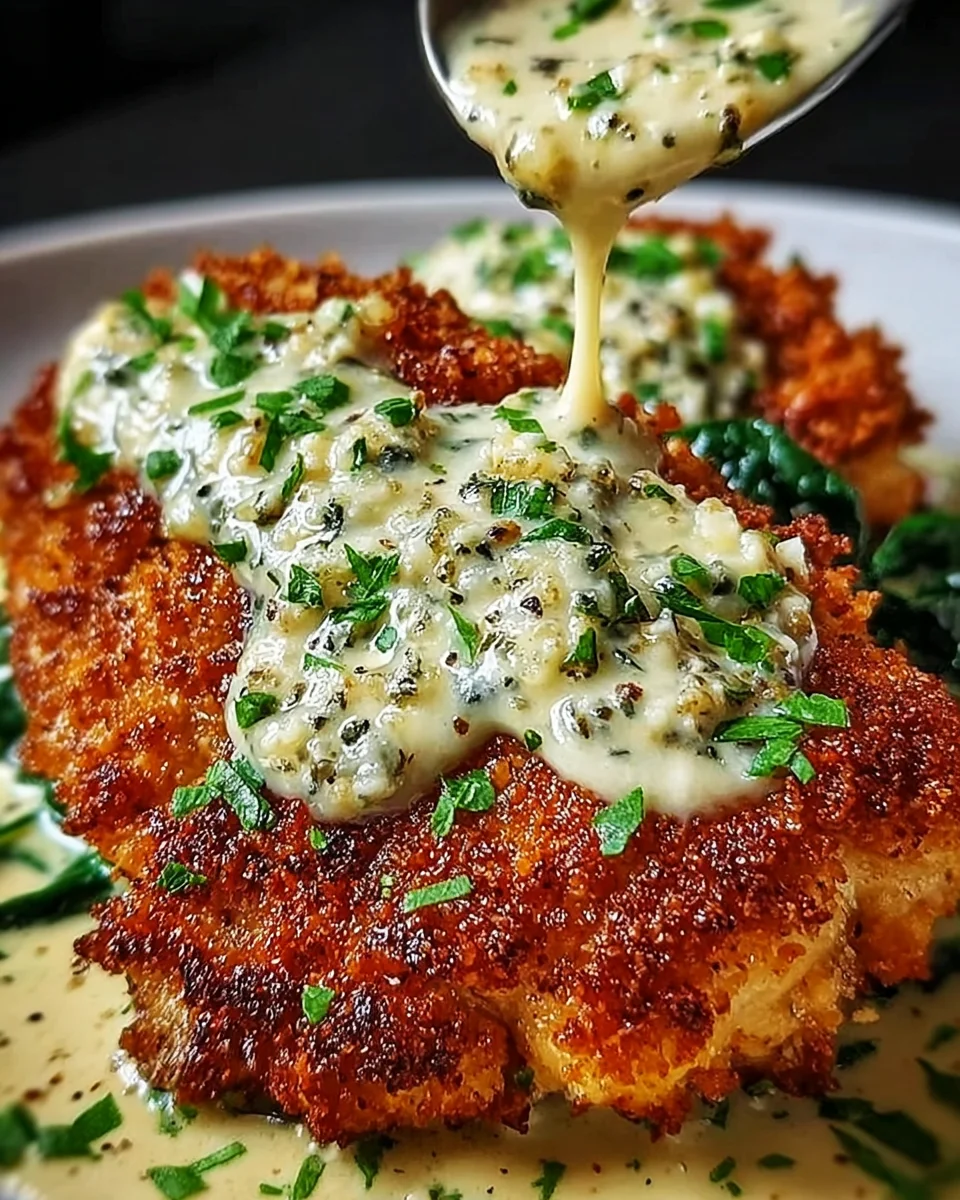Crispy Parmesan Chicken with a Rich Garlic Sauce