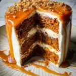 Pumpkin Cake with Cream Cheese Frosting and Salted Caramel Drizzle