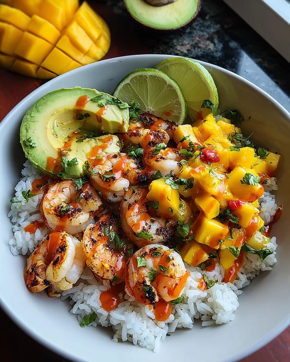 Shrimp and Avocado Bowls with Mango Salsa & Lime-Chili Sauce