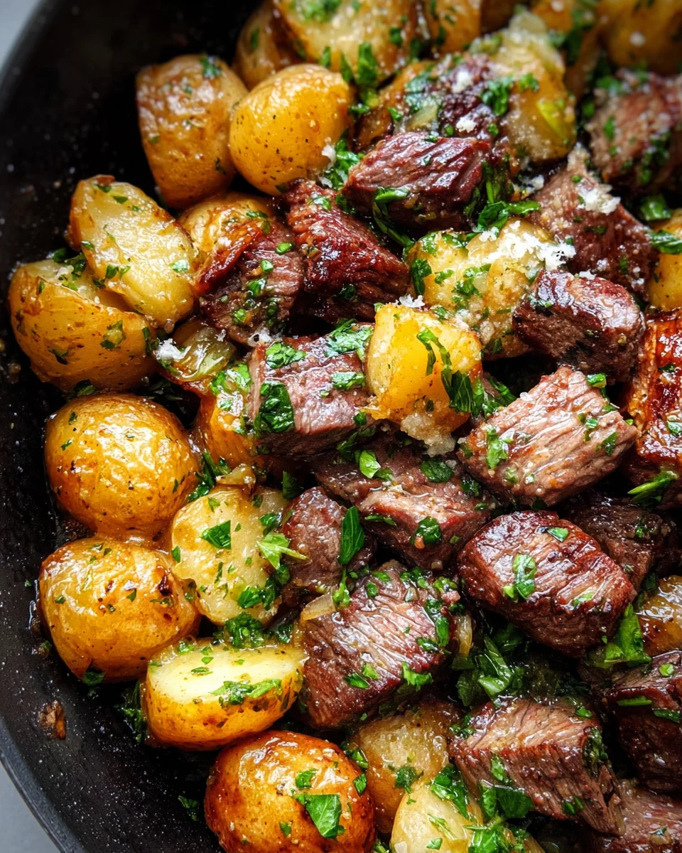 Slow Cooker Garlic Butter Beef Bites & Potatoes