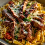 Steak and Creamy Garlic Parmesan Pasta
