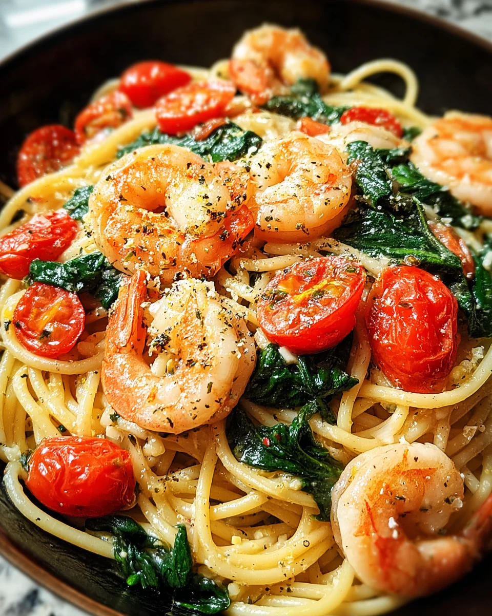 Tomato Spinach Shrimp Pasta
