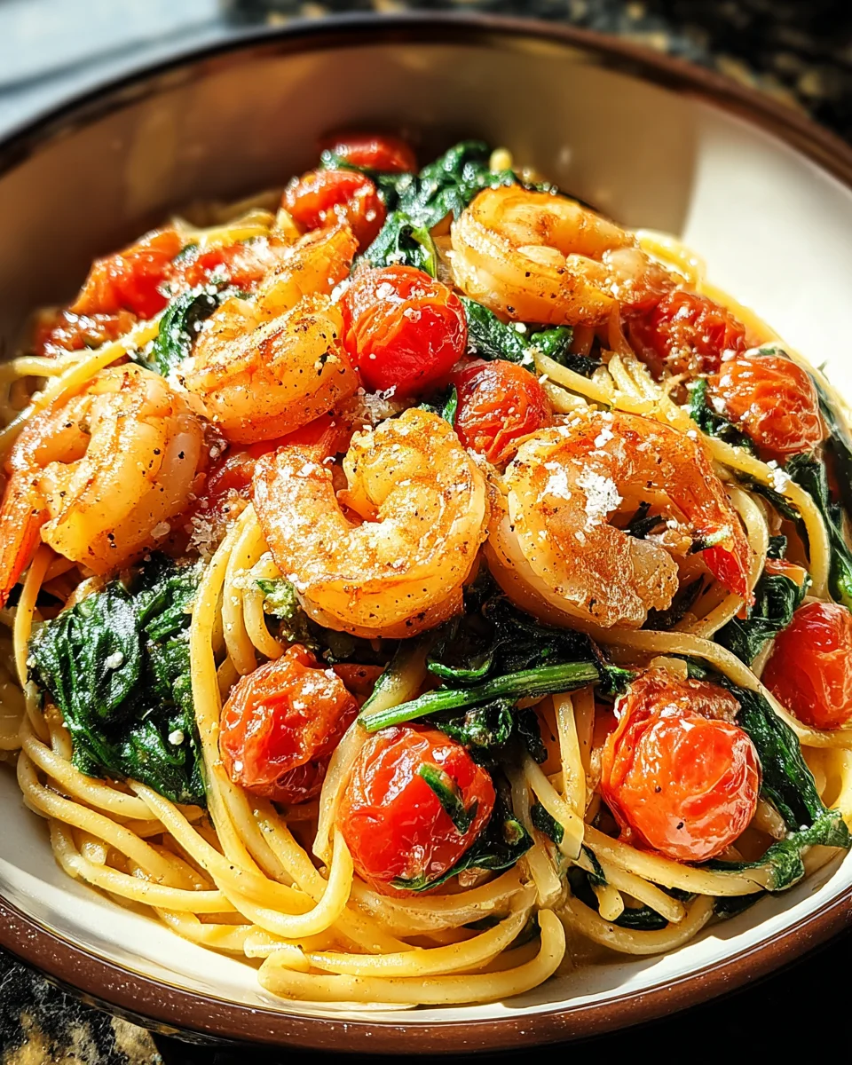 Tomato Spinach Shrimp Pasta