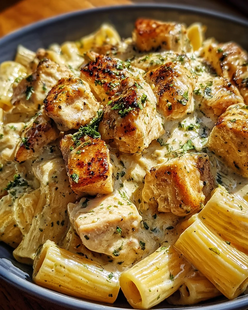 Creamy Garlic Butter Chicken and Rigatoni in Parmesan Sauce