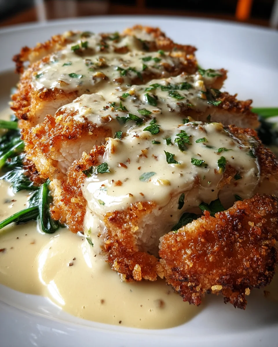 Crispy Parmesan Chicken with a Rich Garlic Sauce
