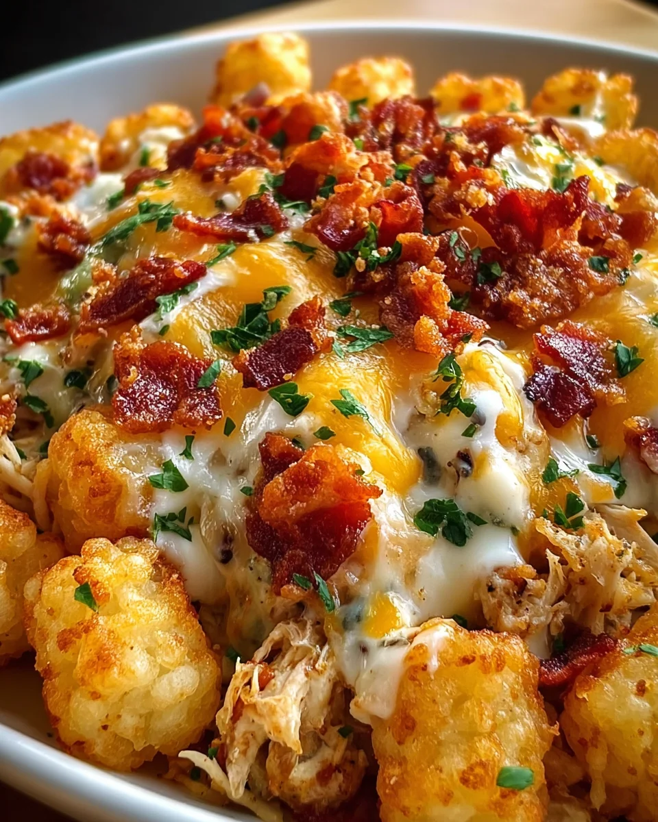 Easy Chicken Bacon Ranch Tater Tot Casserole