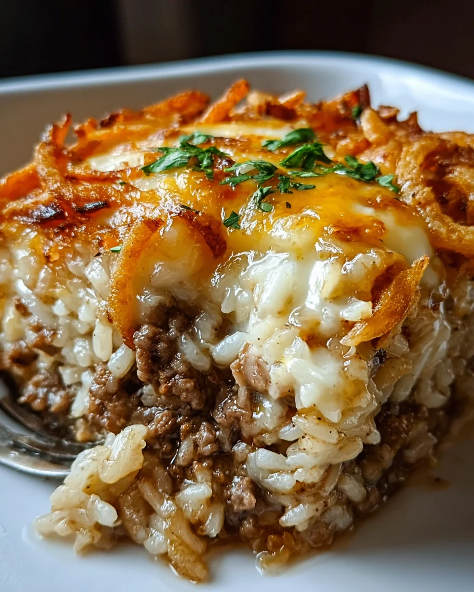 French Onion Ground Beef and Rice Casserole
