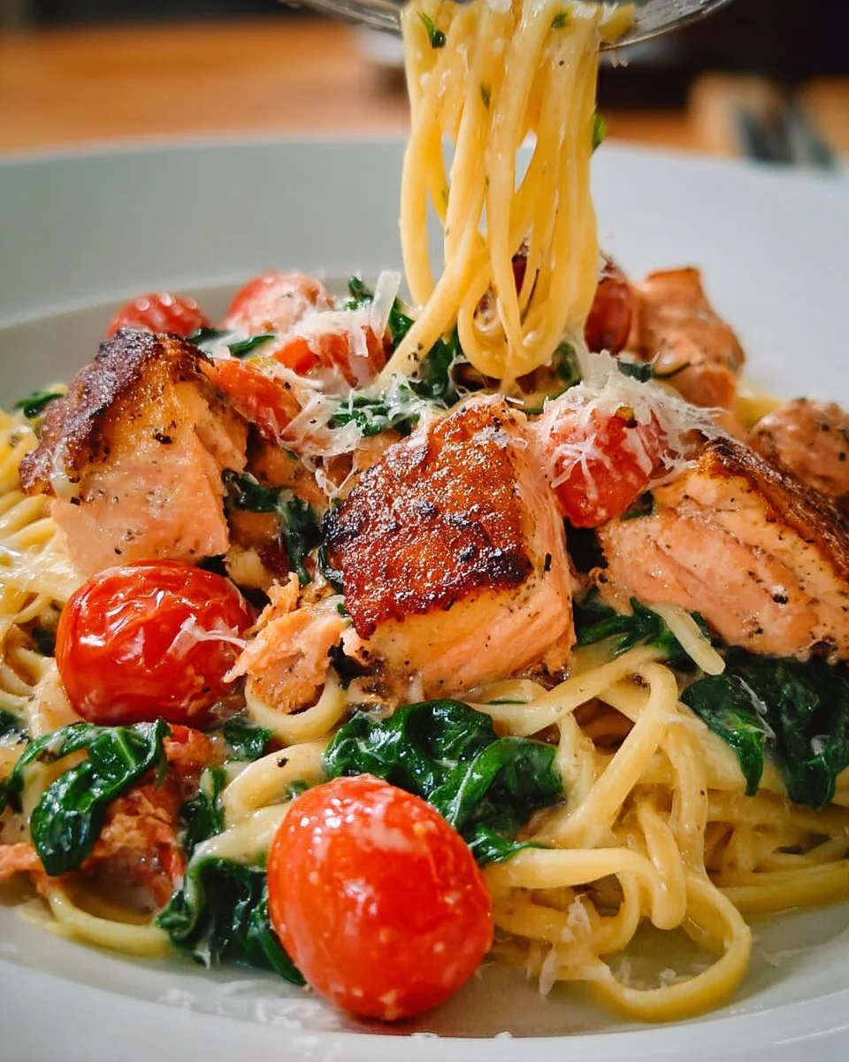 Healthy & Creamy Tuscan Salmon Pasta
