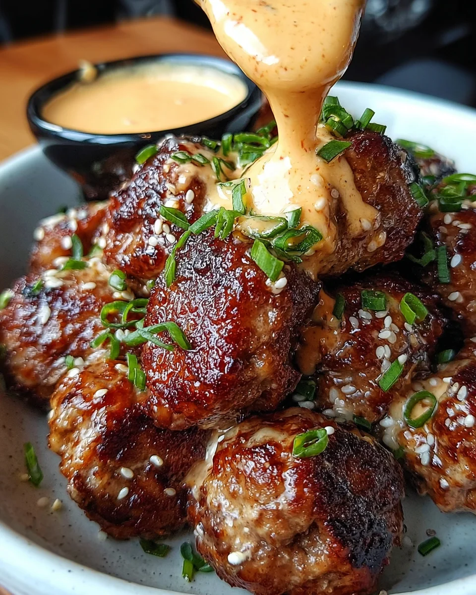 Korean BBQ Meatballs with Spicy Mayo Dip