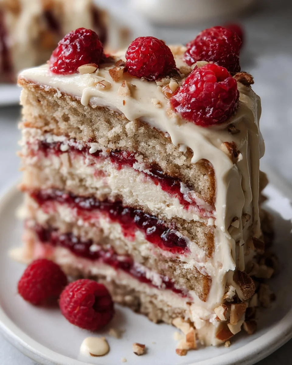One Bowl Vegan Almond Raspberry Cake with Cream Cheese Frosting