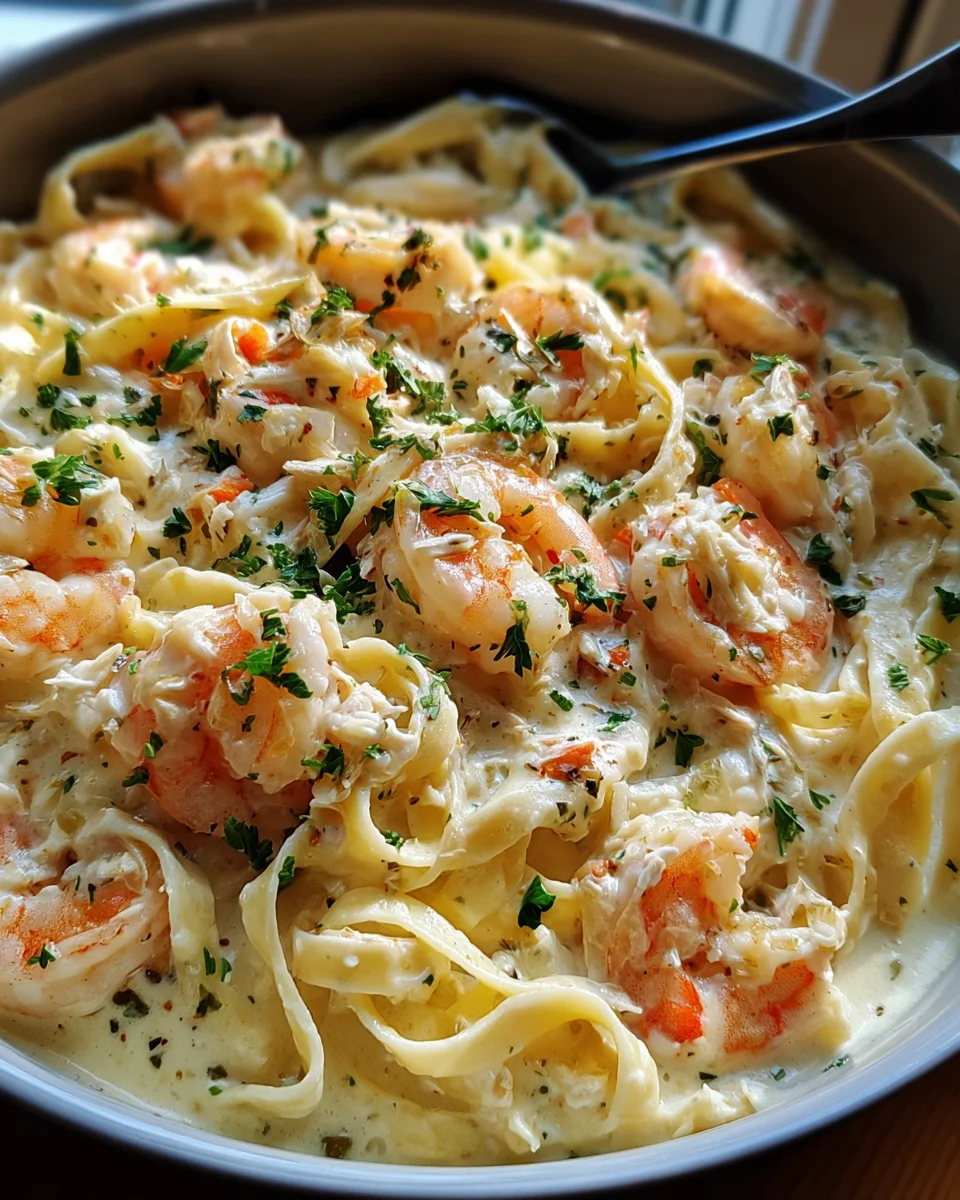 One Pot Shrimp and Crab Alfredo